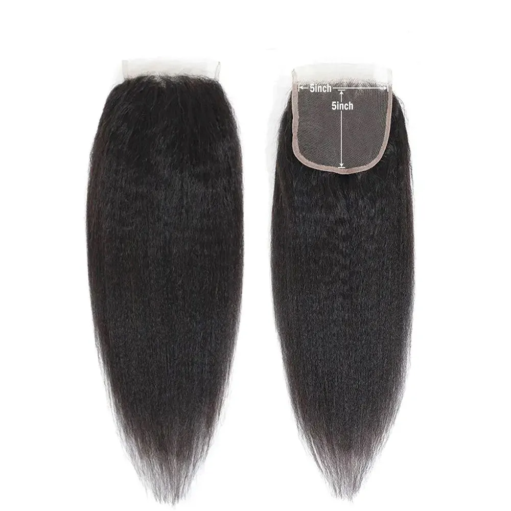 Yaki Straight 4 Bundles With 5x5 Lace Closure 100% Unprocessed Virgin Human Hair