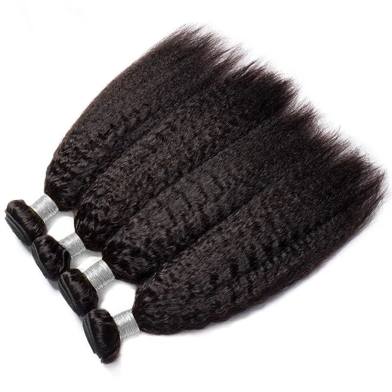 Yaki Straight 4 Bundles With 5x5 Lace Closure 100% Unprocessed Virgin Human Hair