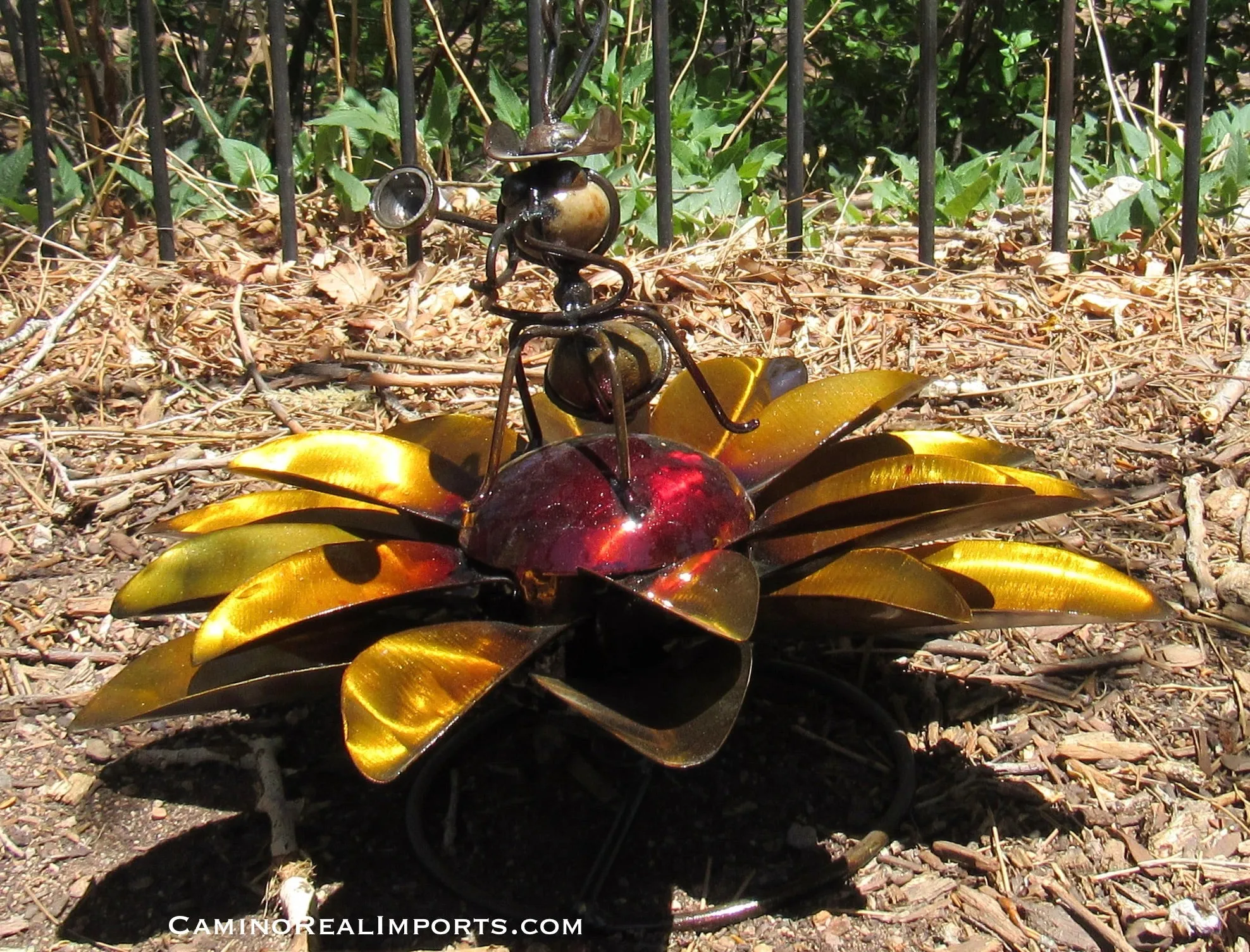 Yard Art Metal Flower on Spring with Music Ant 15"  MFSMA001