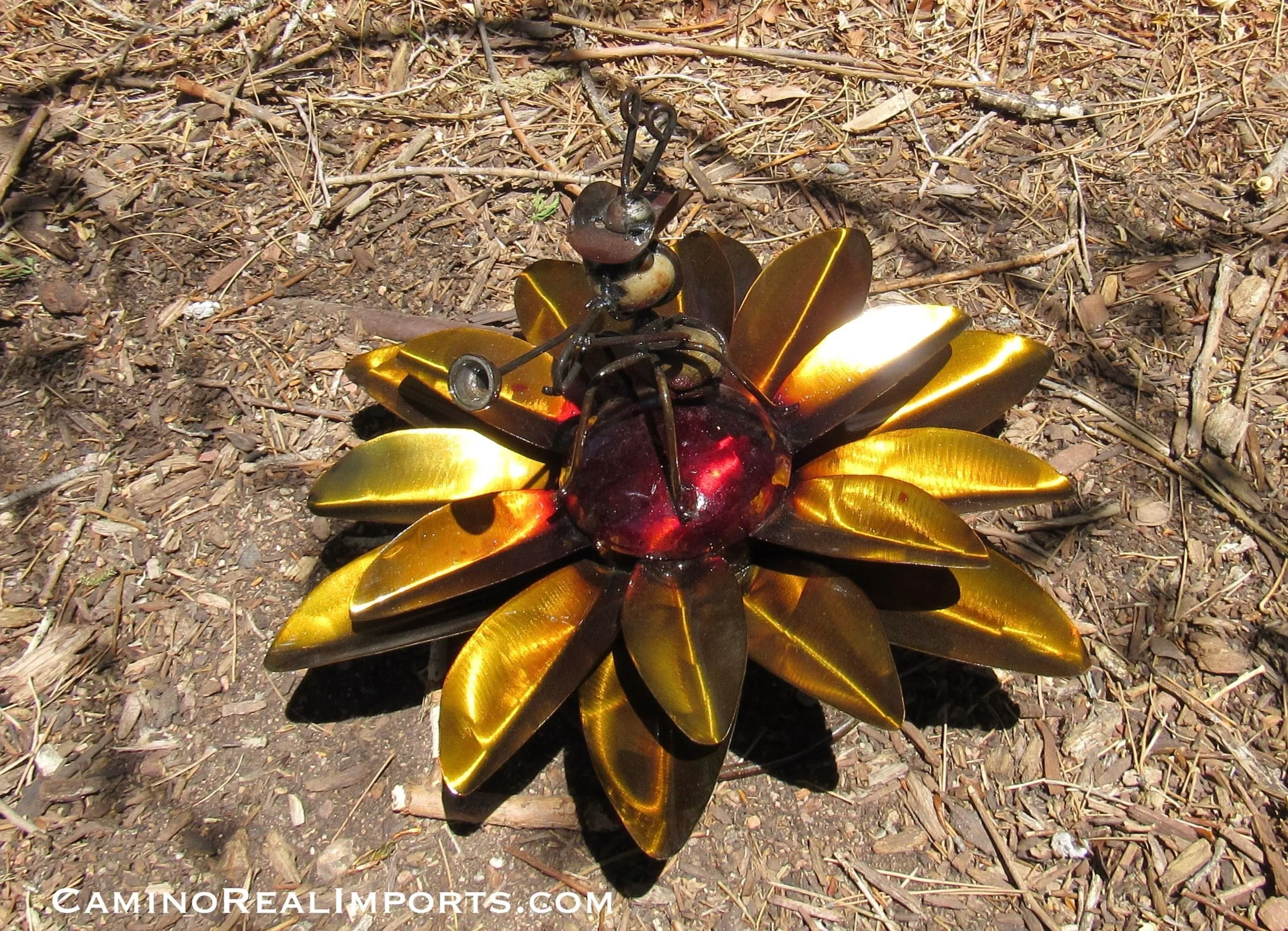 Yard Art Metal Flower on Spring with Music Ant 15"  MFSMA001